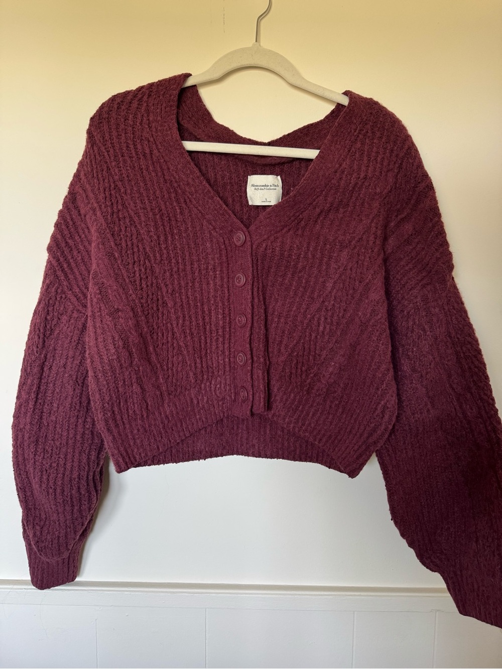Abercrombie & Fitch Ribbed Button-Front Sweater in Burgundy